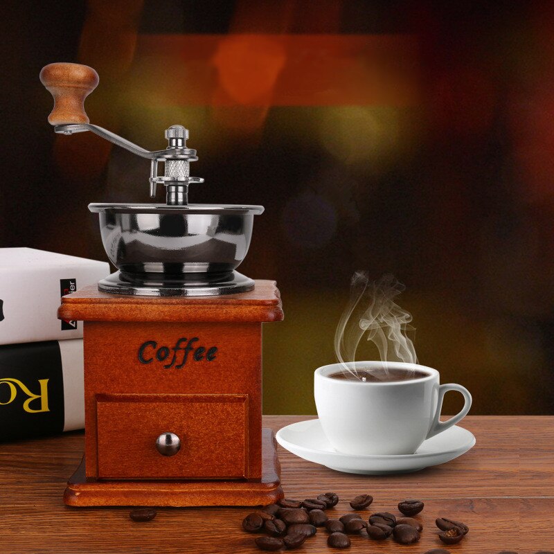 Classic Manual Ceramic Coffee Grinder Wooden Stainless Mill Coffee Kitchen Tools Clean Bean Adjustable Bowl Easy Steel