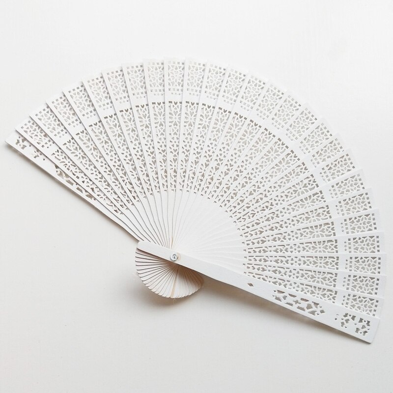 Chinese Wooden Hand fan Wedding Hand Fragrant Party Carved Bamboo Folding Fan Chinese Style Wooden Decorative Fans Dance Party: White