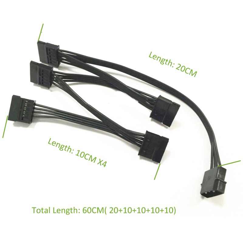 4Pin IDE 1 to 5 SATA 15Pin Hard Drive Power Supply Splitter Cable for DIY PC Sever 18AWG 4-Pin to 15-Pin Power