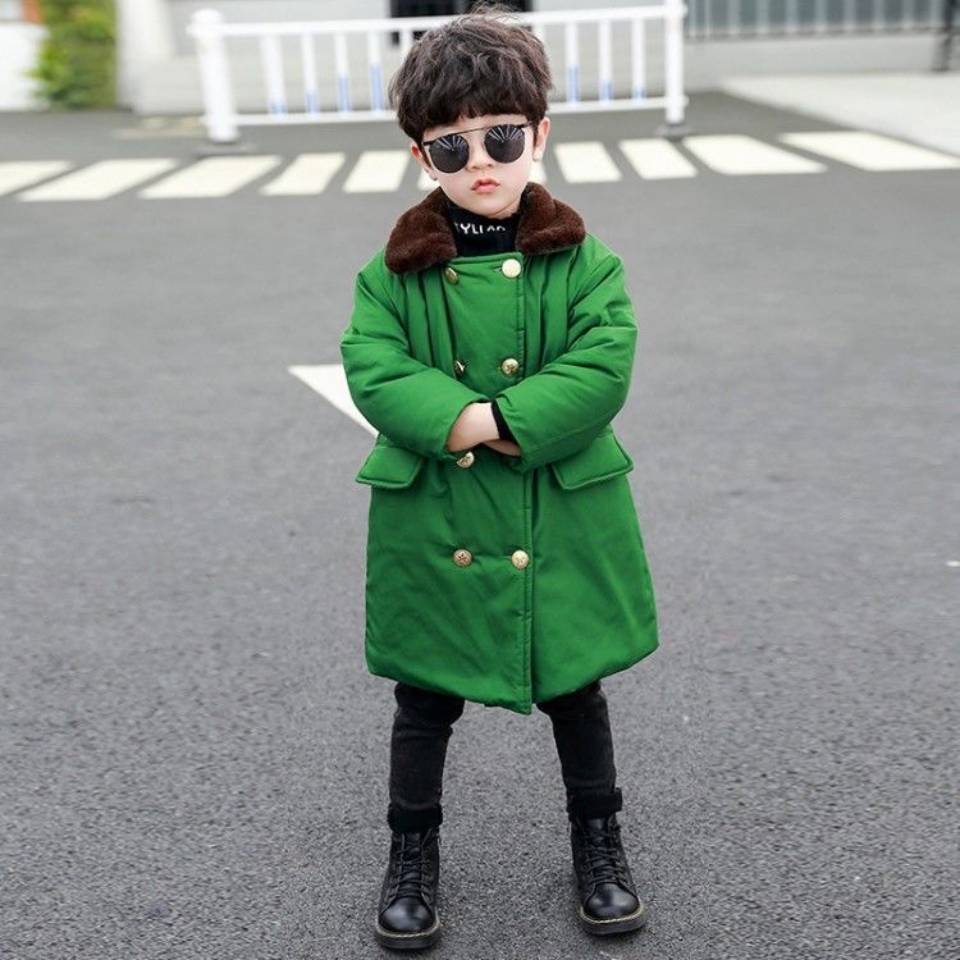 Winter Snowsuit Turn-down Collar Baby Boys Jackets Coat Army Green Color Thicken Windproof Boys Long Outerwear