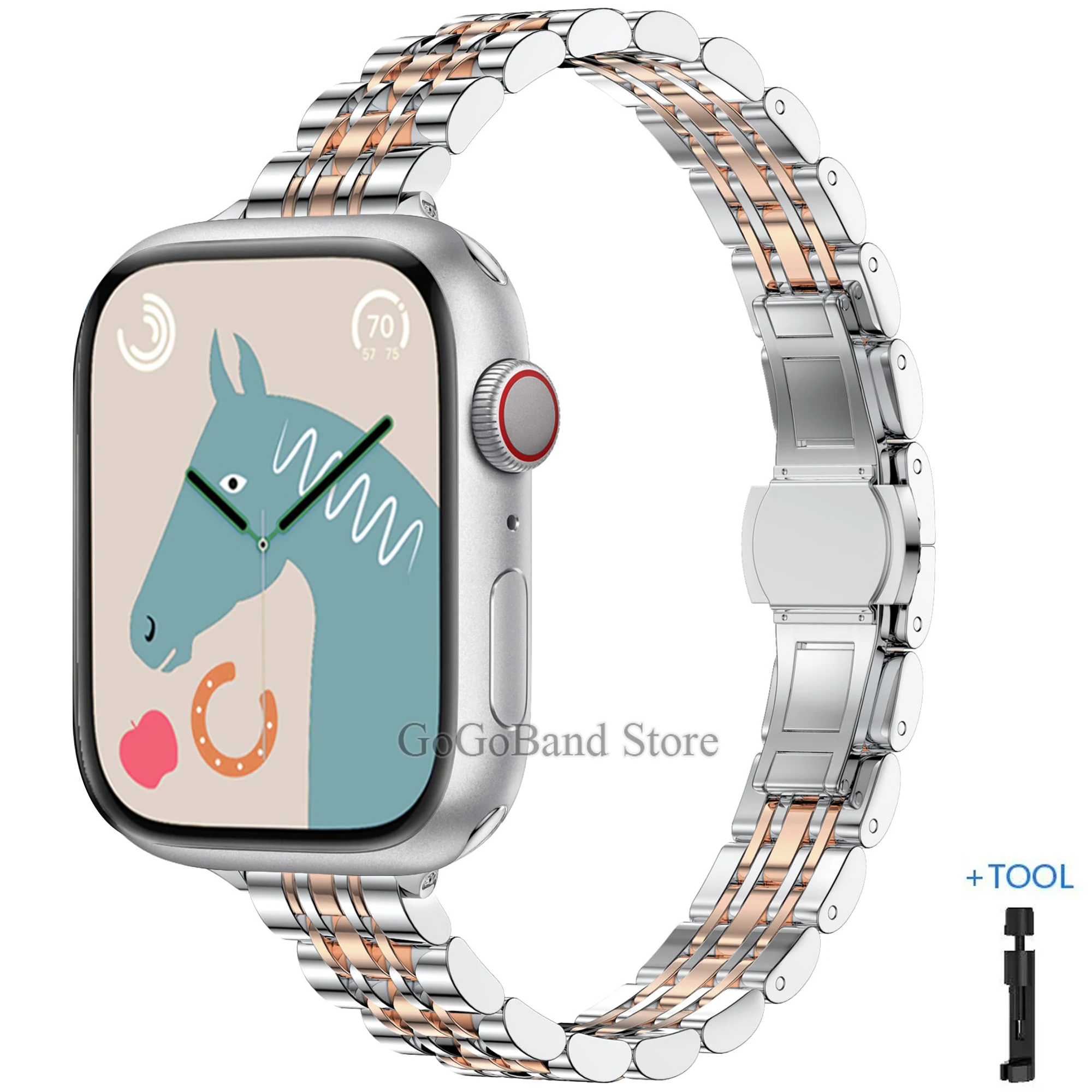 Rostfritt stålarmband för apple watch ultra 2 band 49mm 42mm 44mm metallarmband iwatch series 9 8 7 6 se 5 4 3 dam 45mm 41mm: Arméblå / 12mm