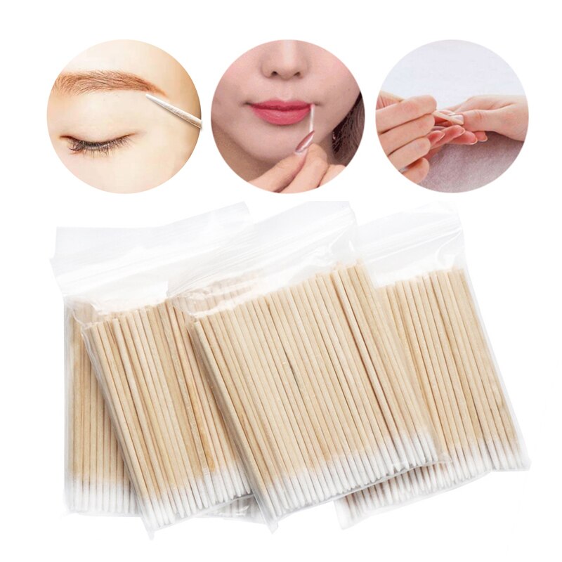Doble cabeza algodón de maquillaje brotes hisopos para nariz y orejas herramienta de limpieza desechables hisopo de algodón sin pelusa Micro cepillos madera bastoncillos de algodón