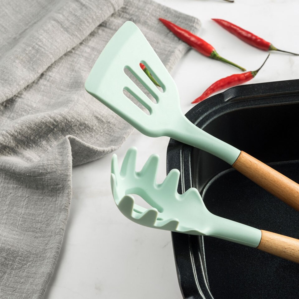 9/10/11/12PCS Kitchen Cooking Tools Set Silicone Utensils Set Turner Tongs Spatula Soup Spoon Non-stick Shovel Oil Brush