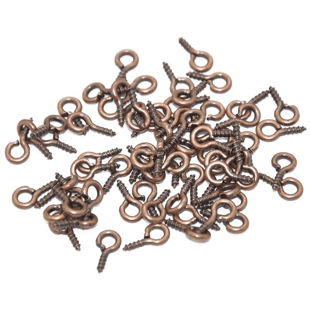 200pcs Small Tiny Mini Eye Pins Eyepins Hooks Eyelets Screw Threaded 9 Colors Clasps Hook For DIY Jewelry Making Findings: 6.5x13mm / Red Copper