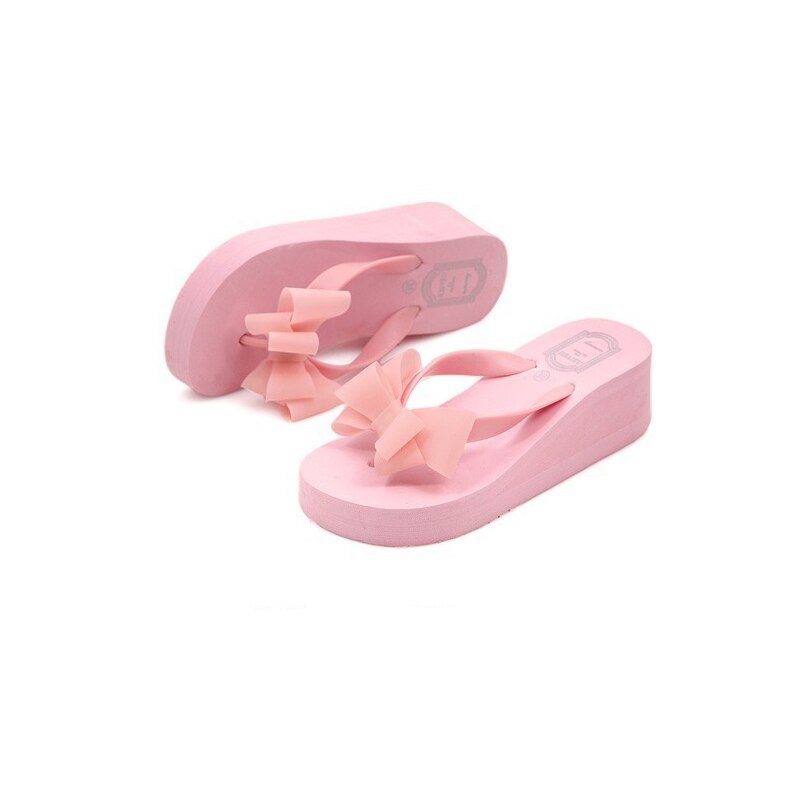 XEK nouvelle été femmes plate-forme tongs à talons hauts sandales de plage pantoufles à nœud papillon femmes chaussures Size36-40 pour le choix WFQ61
