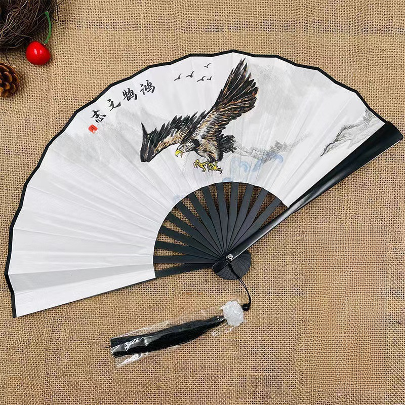 Éventail pliant de style chinois, tissu de danse classique, impression de dragon animal en plastique vintage, ventilateurs à main, accessoires photo, cosplay: vert militaire