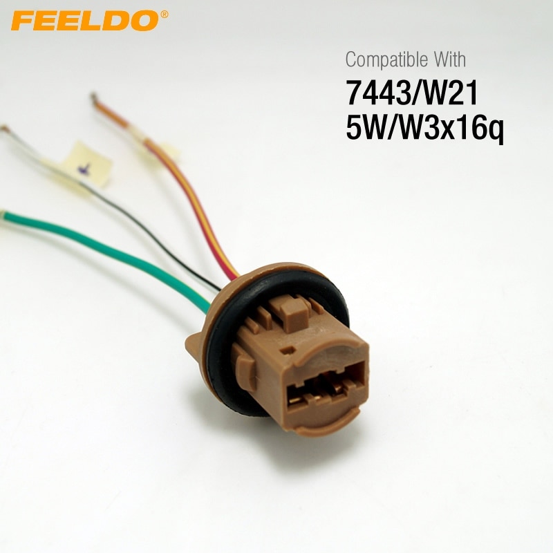 FEELDO 2 stks Auto 7443/T20 W21/5 W/W3x16q Led-lampen Brake Signaal Lichten Socket Harness Stekkers Connector # CA3817