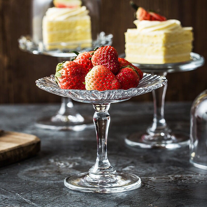 Europeisk glass kakefat med lokk anti-støv husholdning bakverk tallerken western dessert tallerken hjem bryllup dekorasjon