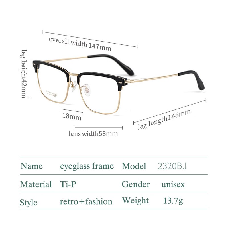Lunettes en titane pur pour hommes, monture avec Prescription, Style Business, , , Style de Prescription, 2320BJ