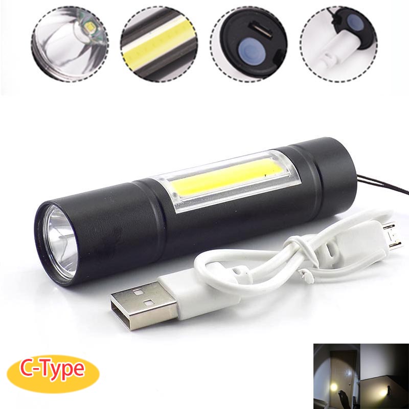 Mini potente linterna LED 2 COB Q5 USB recargable linterna trabajo flash luz linterna batería pesca linternas de camping