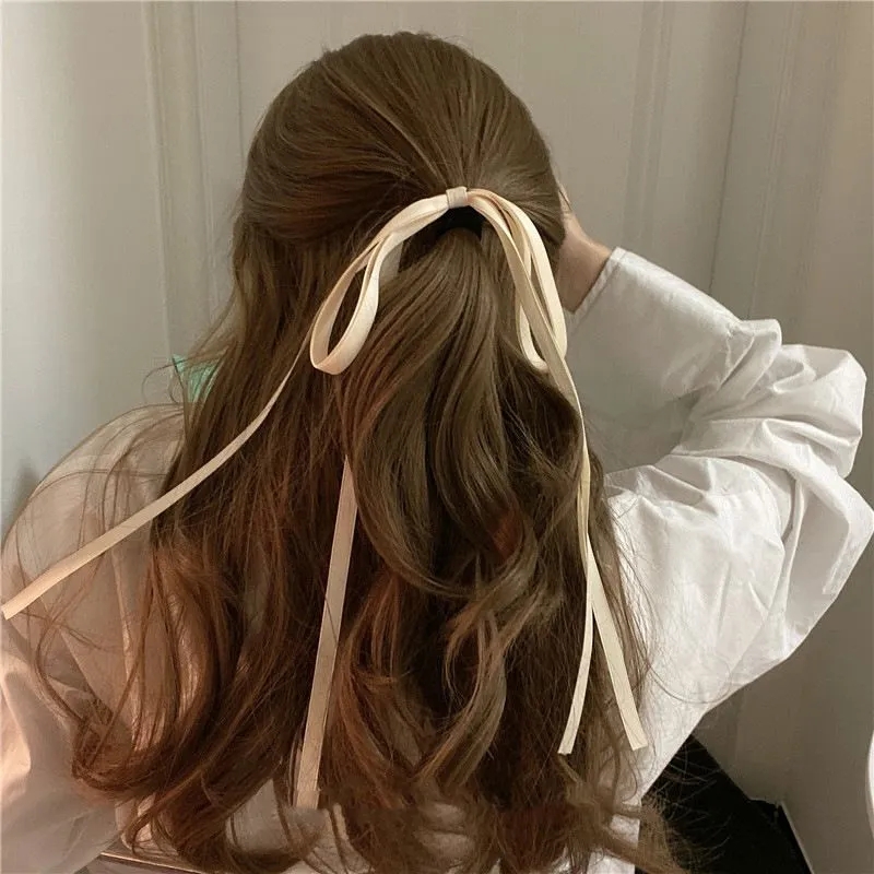 Lystrfac-Diadema con lazo largo y dulce para mujer y niña, diadema elástica con lazo para el pelo, accesorios para cabello femenino