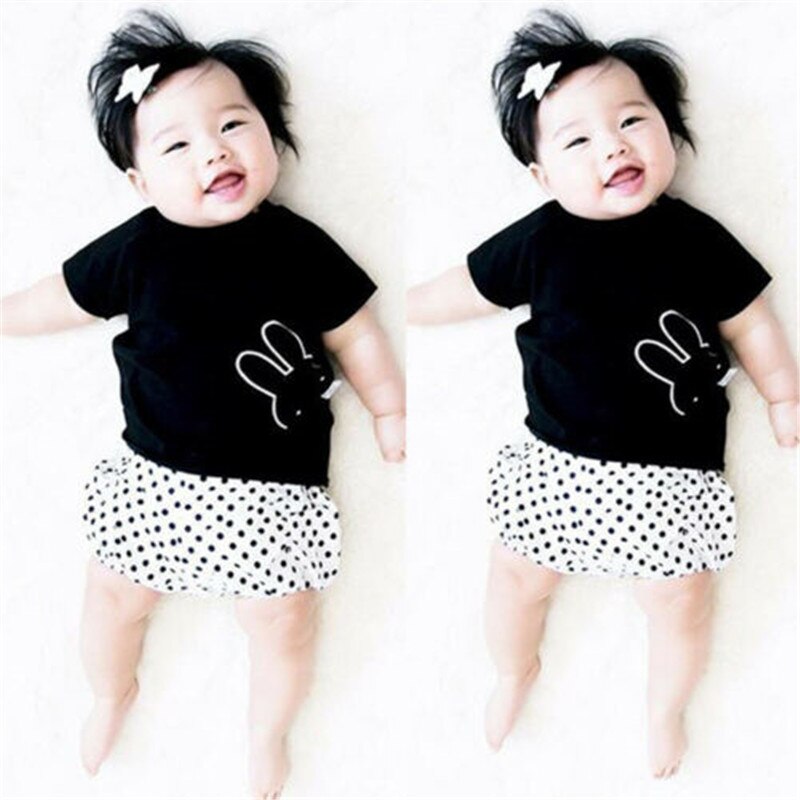 Baby Meisjes Jongen cartoon t-shirt Zwart Panda Bunny korte mouw O hals T-Shirt Kleding Zomer basic tee Tops katoen tee