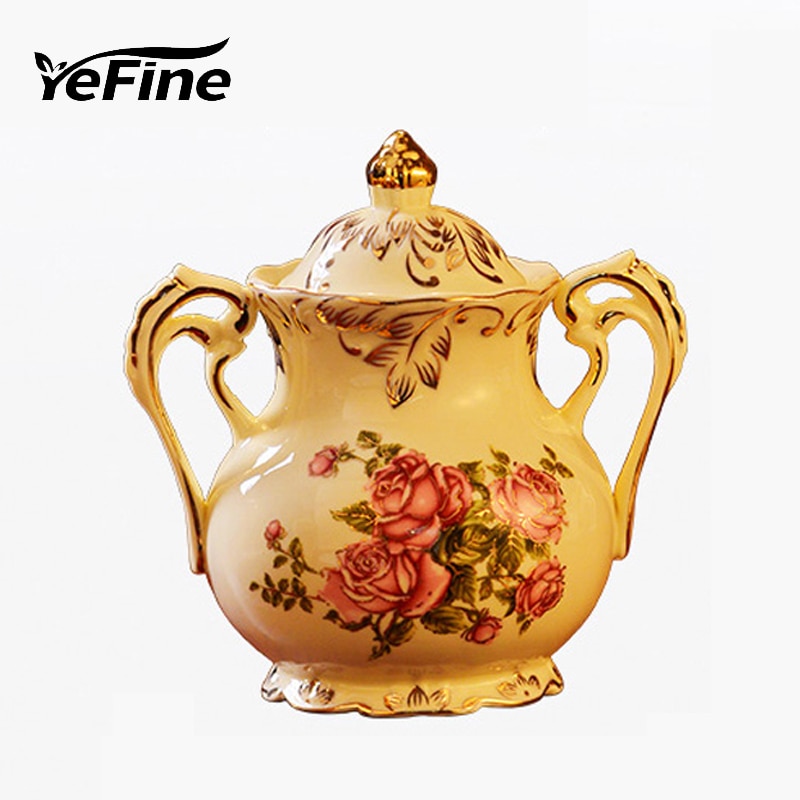 Cuenco de azúcar de porcelana de marfil YeFine, jarra de leche de cerámica, recipientes de almacenamiento de alimentos, herramientas de cocina, accesorios de café y té, flor rosa