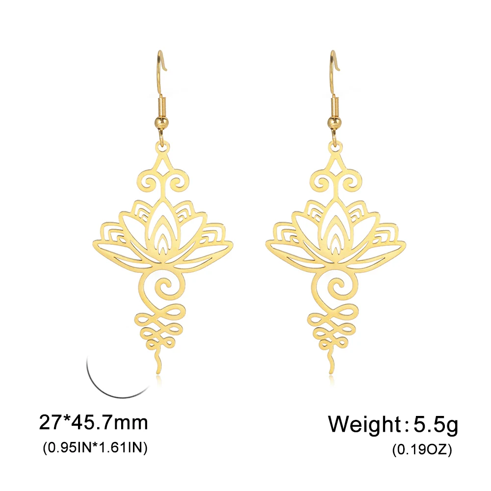 Skyrim Unalome Pendientes colgantes de flor de loto de acero inoxidable, colgante de budismo de Yoga, pendiente de gota, joyería espiritual, para mujeres: Estampado en caliente