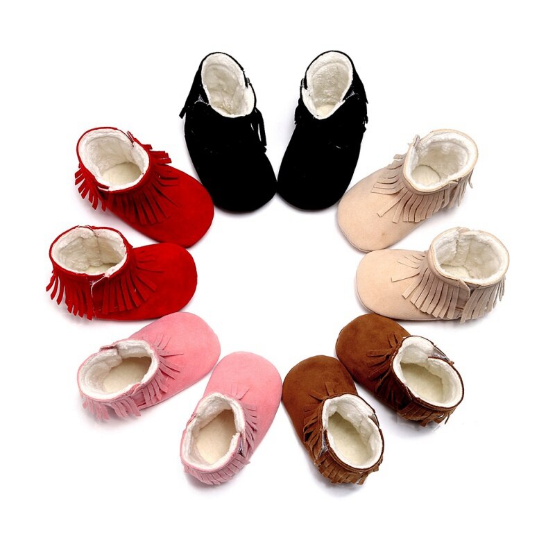 Baby Snow Boots Newborn Baby Girl Boy Kids Solid Fringe Shoes Infant Toddler Soft Soled Anti-slip Boots 0-24M