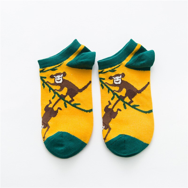 Calcetines de algodón de verano con dibujos de plátanos y frutas, calcetines de tobillo para mujeres, de corte bajo calcetines divertidos de animales, calcetines invisibles para chicas lindas felices: monkey socks