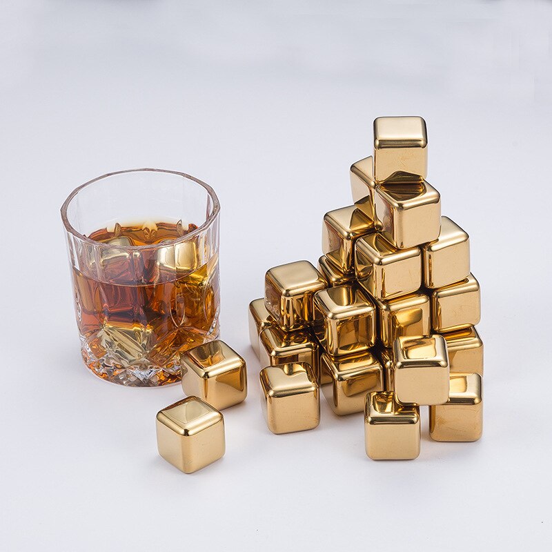 4/6/8 Stks/set Gouden Vierkante Vorm Roestvrij Staal Whisky Bar Vodka Whisky Wijn Bier Koeler Rotsen Koelers ijsblokjes