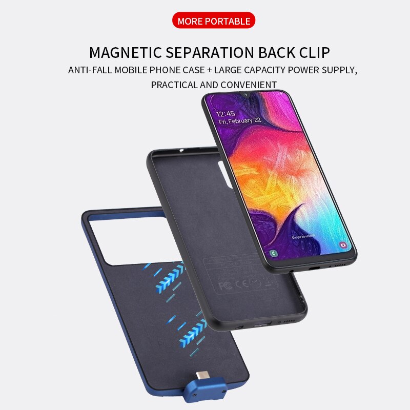 Capa de bateria de carga à prova de choque para samsung galaxy a50 caso de bateria de carregamento separado de energia inteligente 5000mah capa