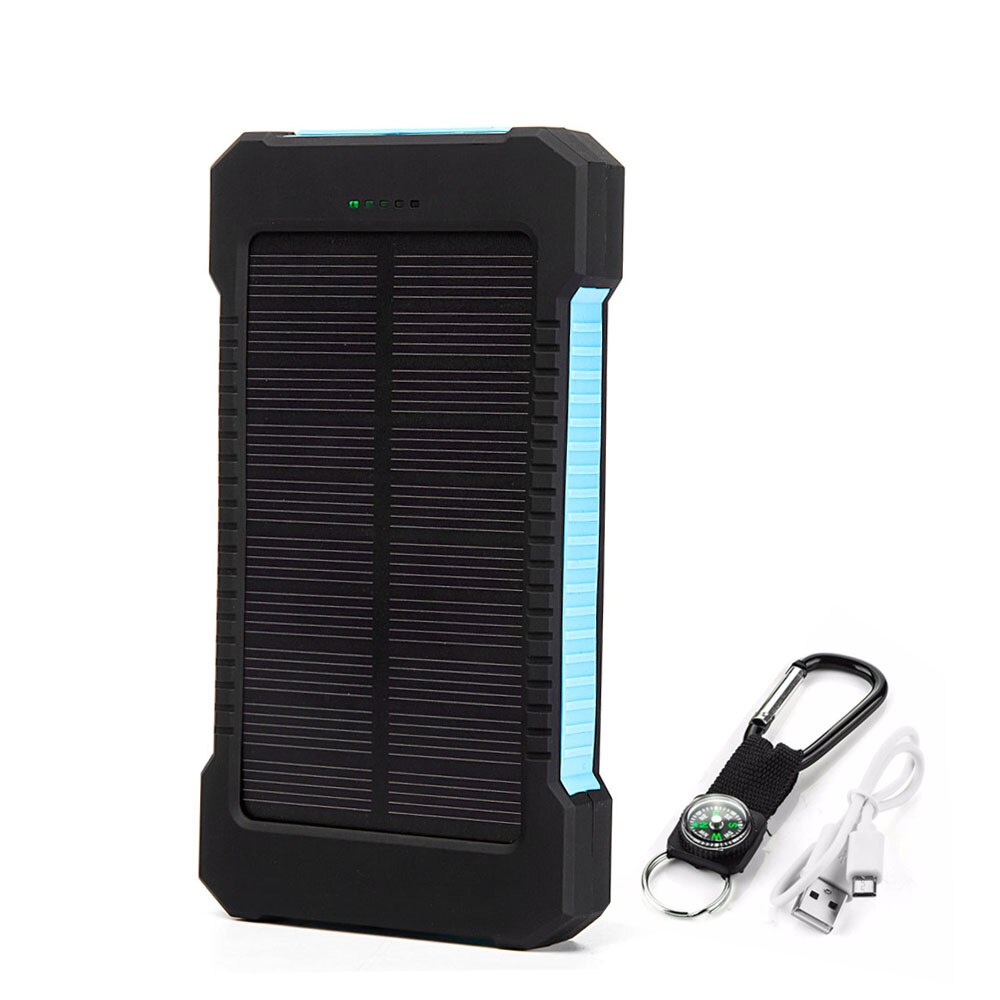 Portable Solar Power Bank 20000mah Waterproof External Battery Backup Powerbank 20000 mah Phone Battery Charger LED Pover Bank: Blue
