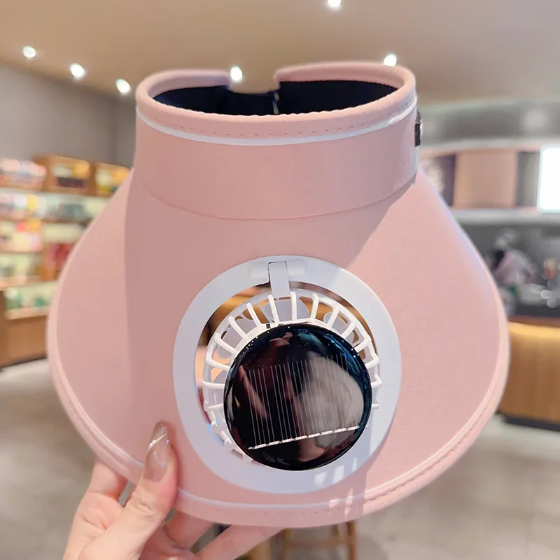Sonnenhut für Männer und Frauen mit Ventilator, draussen-Visierhut mit Solar--/USB-betriebenem Ventilator, UV-Schutz, breite Krempe, Kühlhut, Camping-Sonnenkappe: Rosa