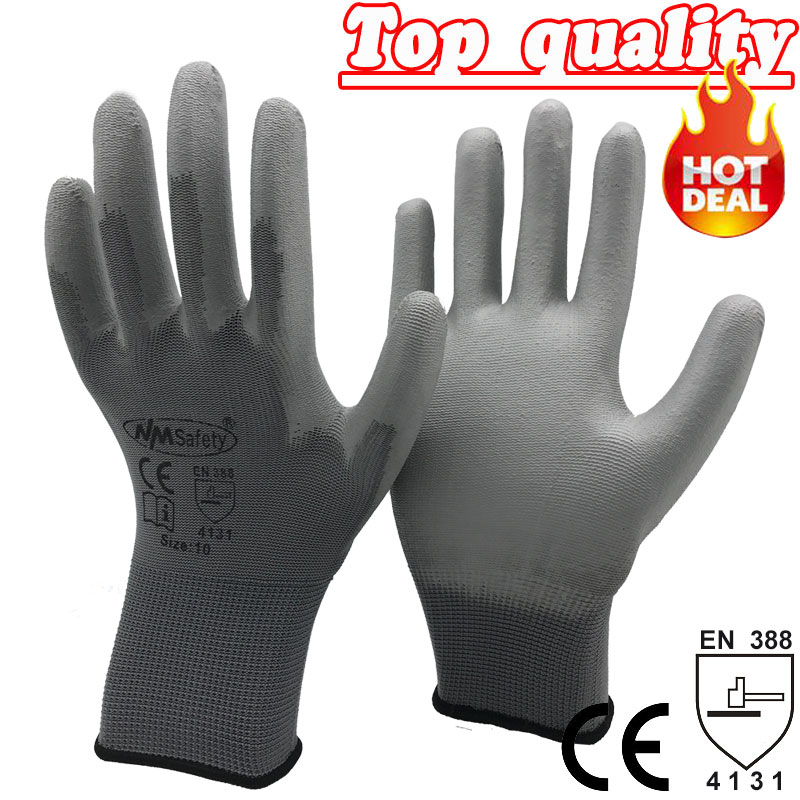 NMSafety guantes de trabajo de , 24 piezas/12 pares, con revestimiento de palma de goma PU, guantes protectores de seguridad: Verde / M
