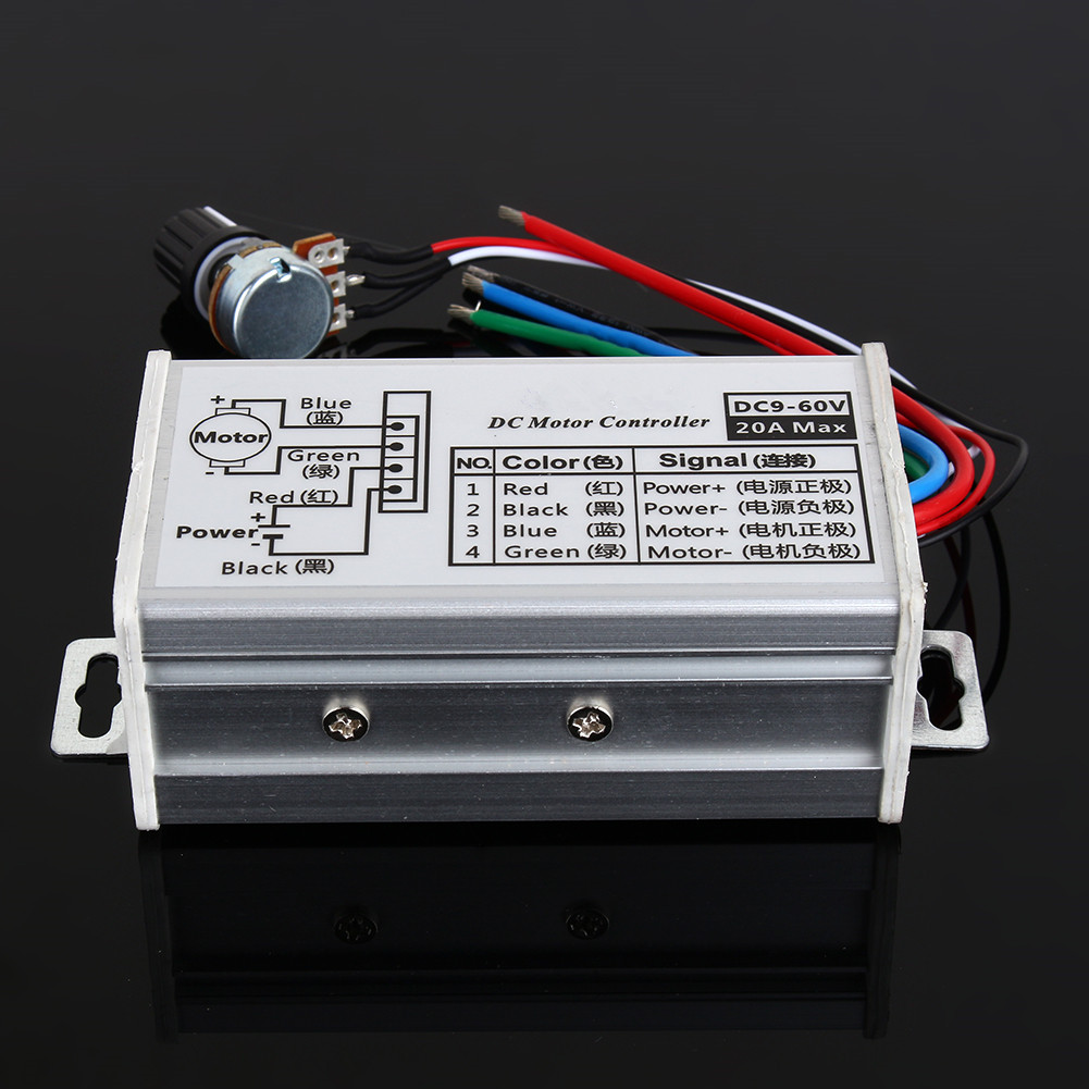 DC 9V 12V 24V 48V 60V 20A controlador de velocidad del motor controlador de regulador PWM 20A 0-1200W ajustable la actual