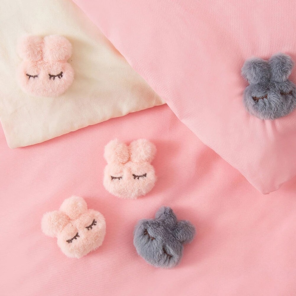 Drap de lit en peluche avec griffe de lapin, 4 pièces, housse de couette, bretelles, bretelles, couvre-matelas, antidérapant, attaches de couette