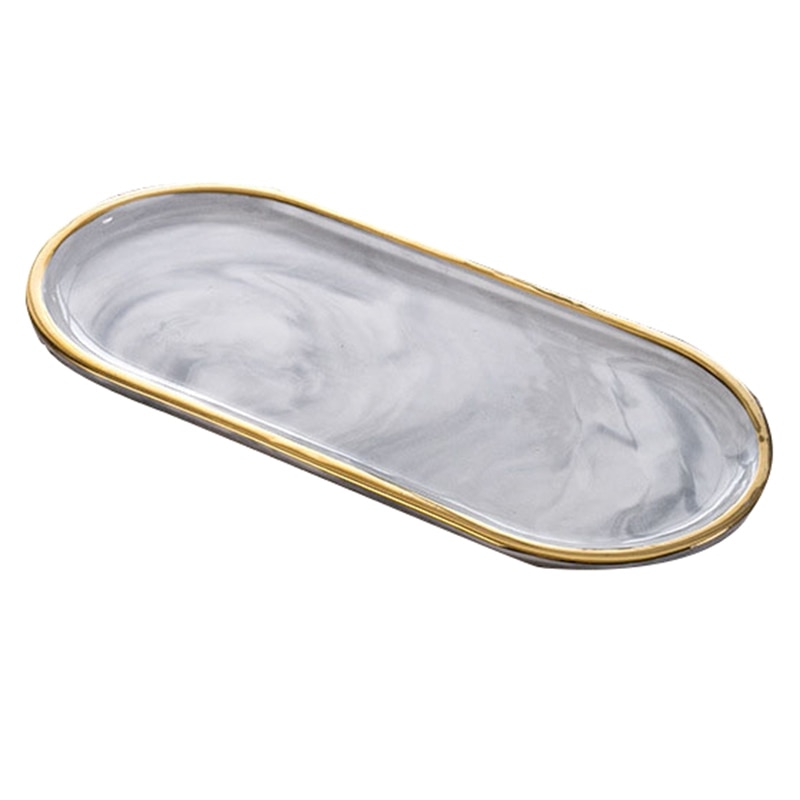nordisch Stil Gold-Überzogene Oval Platte Kreative Keramik Platte Marmoriert Westlichen Gericht Snack Platte Kuchen Lagerung Tablett Schmuck Tablett Dekor