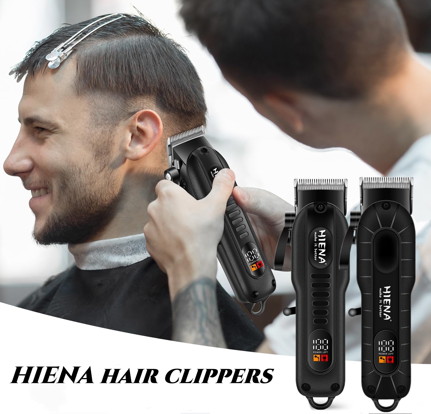 HIENA Tondeuse 1200mAh High Power Elektrische Tondeuse Set Professionele Kapper Haar Snijmachine Draadloze Tondeuse