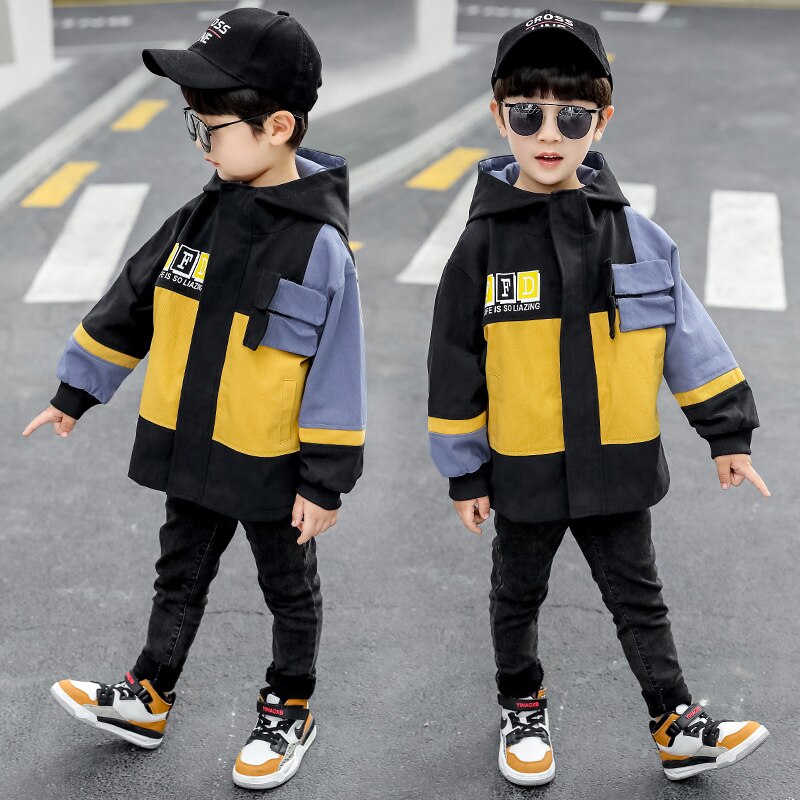 Jongens Jas Voor De Lente Herfst Katoenen Koreaanse Casual Letters Hooded Geul Jas Kinderkleding Jas Voor Jongens 4-11Y