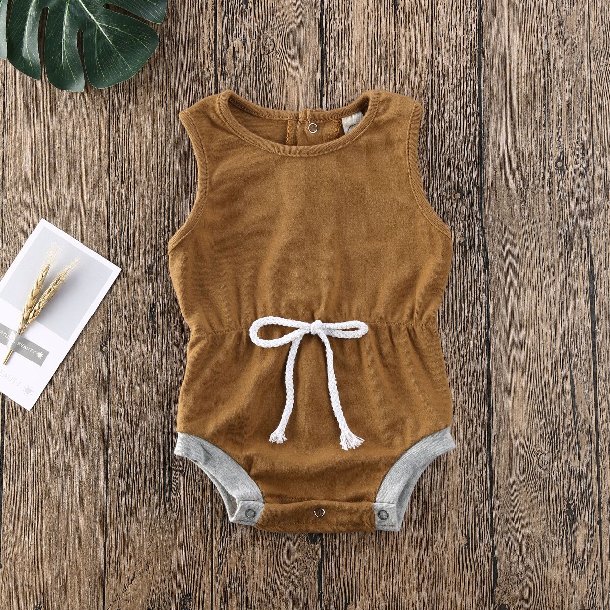 Pudcoco pasgeboren baby jongen meisje kleding effen kleur mouwloos katoenen romper jumpsuit eendelig pak zonnepak kleding: Bruin / 9m
