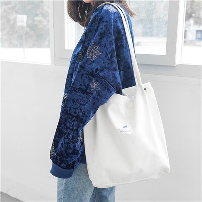 Original toile femme fourre-tout sac grande capacité sac à main littéraire tout-match sac à bandoulière femmes Shopper fourre-tout sac: white