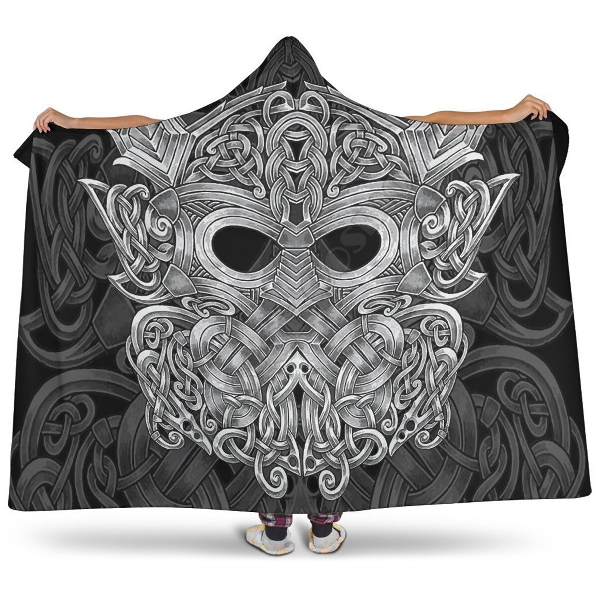 Couverture à capuche Viking, polaire Sherpa colorée pour adulte et enfant, literie en microfibre: 2 / Adult 150(H)200(W)