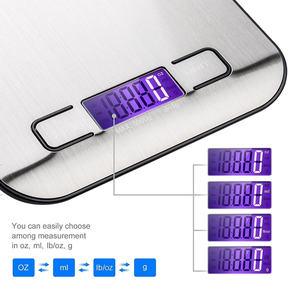 Digitale Multifunctionele Voedsel Keukenweegschaal, Roestvrij Staal, 11lb 5Kg Rvs Platform Met Lcd-scherm (Zilver)