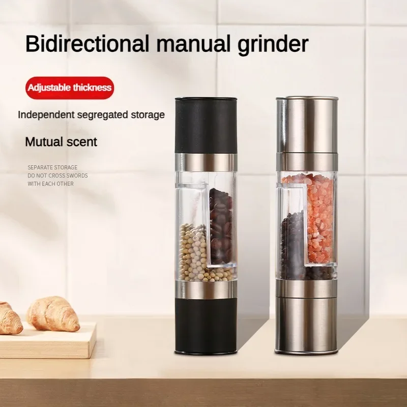 Salt- og peberkværn 2 in 1 manuelle salt- og peberkværne i rustfrit stål med justerbar keramisk kværn krydderikværn køkkenredskab