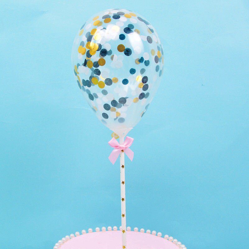 Dessert Birthday Mini Cake Topper Insert Latex Straw Ribbon Balloon Confetti
