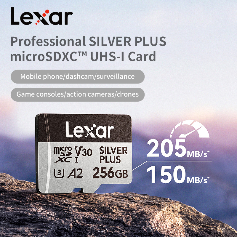 Oryginalna karta Lexar Professional Micro SD SILVER PLUS MicroSDXC 256GB 128GB 64GB V30 A2 Odczyt 205MB/s Karta pamięci TF do 4K