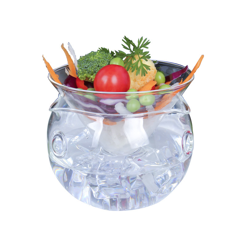 Transparante Glazen Slakom Fruit En Groente Kom Met Droog Ijs Container Droog Ijs Groente En Fruit Slakom (midden Grootte)