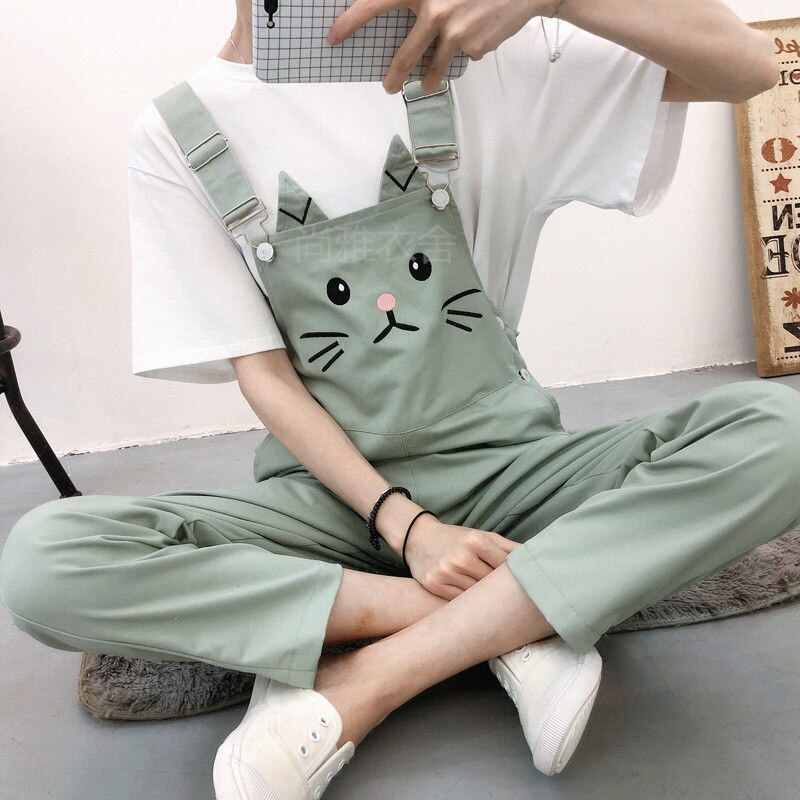 Jumpsuits dam kawaii tecknad lös overall slouchy byxor student daglig chic fritid oversize matchande söt dam: Grön / Xl