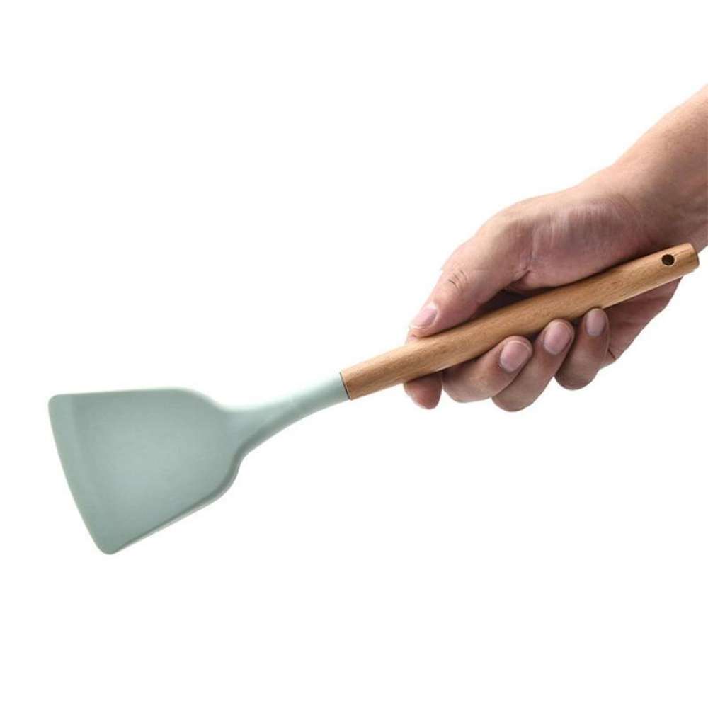 12 stk kjøkkenutstyr sett silikon kokekar kokespatel varmebestandig verktøy med trehåndtak til nonstick nonstick