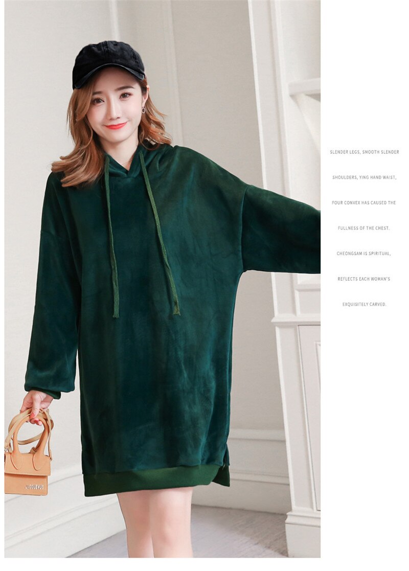 Maternity Velvet Hoodies Tops Rabbit Hooded velvet sweater Dress Autumn Winter Pregnancy Clothes Coat Hoodie For Pregnant Women: Green / XXL