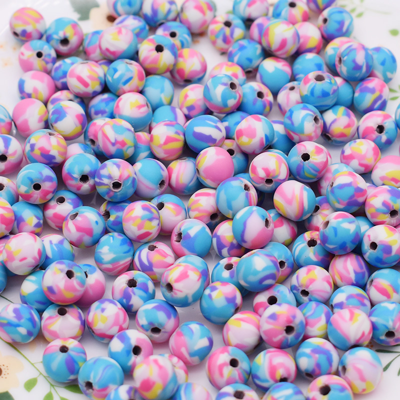 Cuentas de arcilla polimérica de 6/8/10mm, cuentas con estampado de flores, cuentas redondas sueltas para hacer joyería, pulsera DIY: Oro