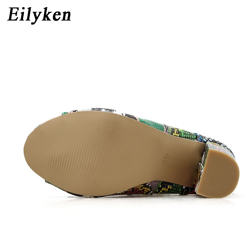 Eilyken zomer gemengde kleuren slangenprint dames enkellaarsjes sandalen pu leer open teen holle kruis veterschoenen