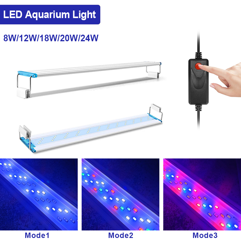Superschlanke LEDs, Aquarienbeleuchtung, Wasserpflanzenlicht, erweiterbare Clip-an-Lampe, 18–75 cm, für Aquarium, 90–260 V
