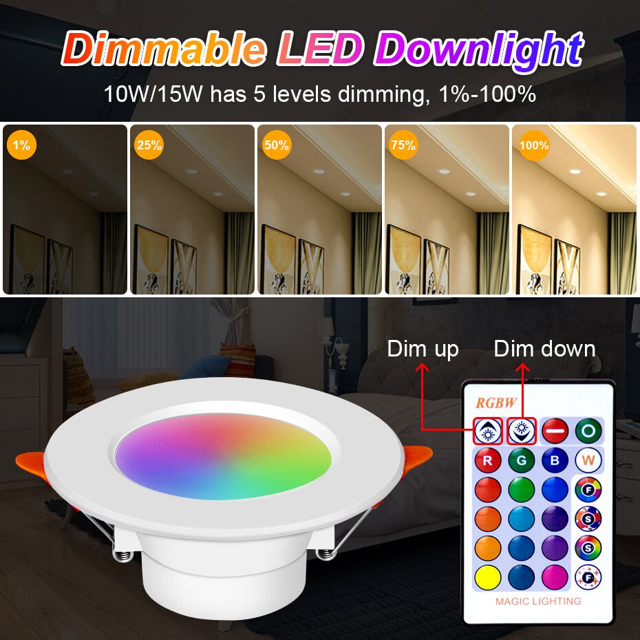 Dimbare 10W 15W Downlight Led Plafond Inbouwspot Verlichting 110V 220V Rgbw Rgbww Decoratie Lamp Met ir Afstandsbediening