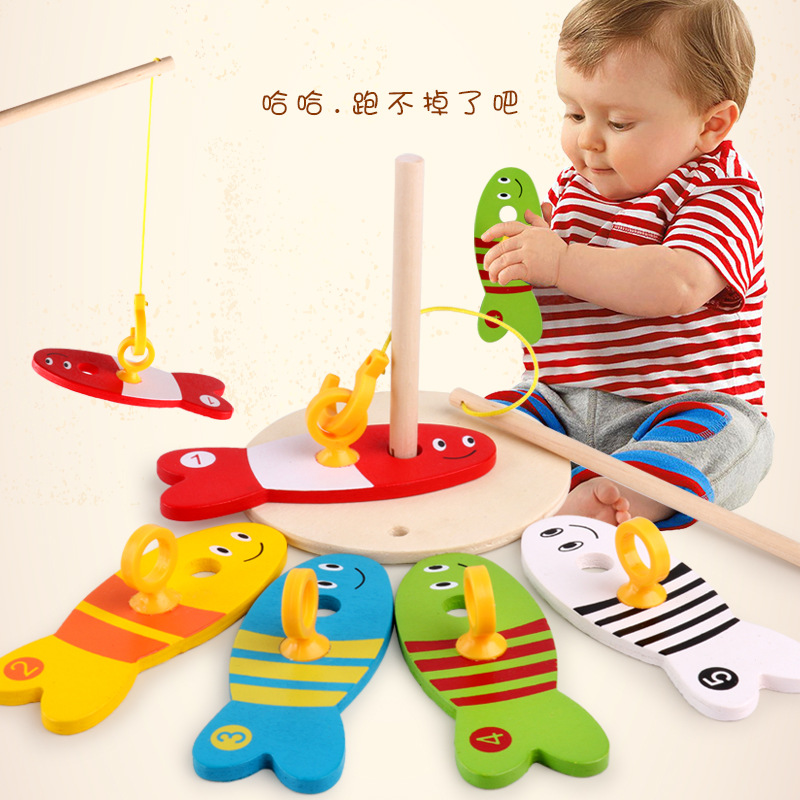 Wooden Digital Fishing Set Column Board Game Parent-child Puzzle Early Education Toys