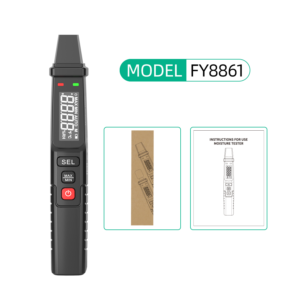 MASTFUYI-Humidimètre numérique avec écran LCD, testeur d'humidité du bois, détecteur d'humidité, matériaux de construction, hygromètre, FY8861: Default Title