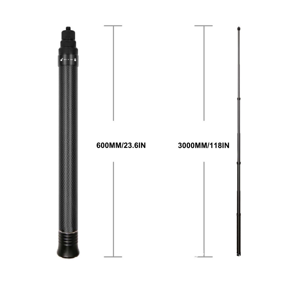 3/1.5 Meter Ultra-long Carbon Fiber Invisible Selfie Stick For Insta360 One X2 / R / X Lightweight Adjustable Selfie Stick