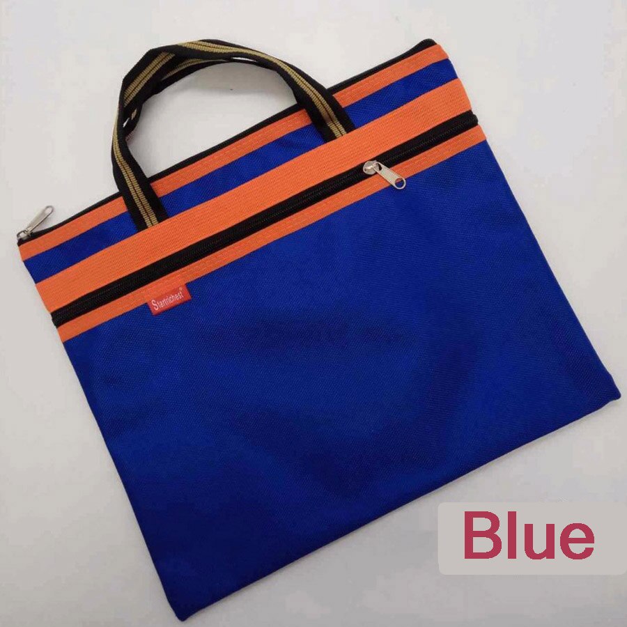 Sac de Document d'affaires A4 fourre-tout fichier dossier classement sacs de réunion côté fermeture éclair poche bureau Oxford tissu ordinateur portable sacs: 1pcs blue