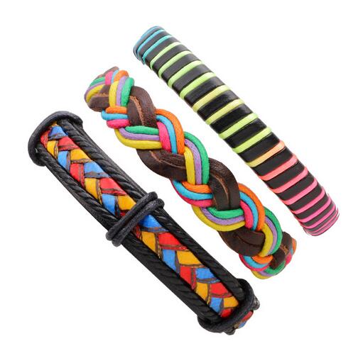 3-6 Stks/partij Handgemaakte Etnische Tribale Echt Wrap Charmante Mannelijke Pulsera Zwart Gevlochten Lederen Armbanden Armbanden: H2359